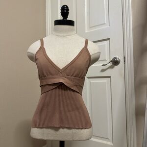 Forever 21 Ribbed Crossover Tank Top - Mauve Brown